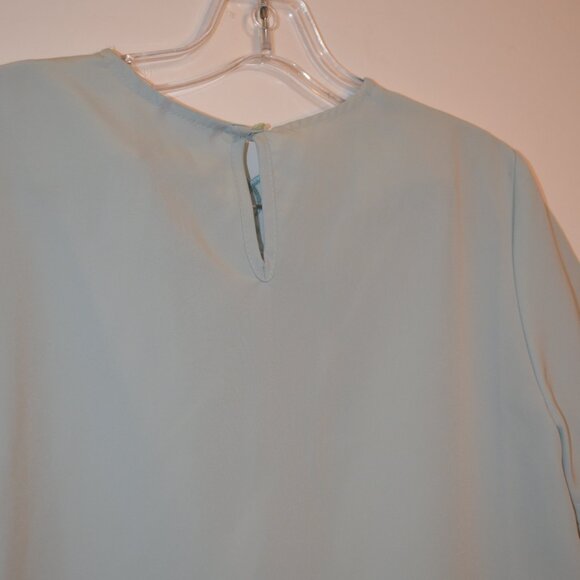 LAUREN LEE PETITE USA Embroidered Neck Polyes Short Sleeves Light Teal Blouse 4P - Picture 8 of 9